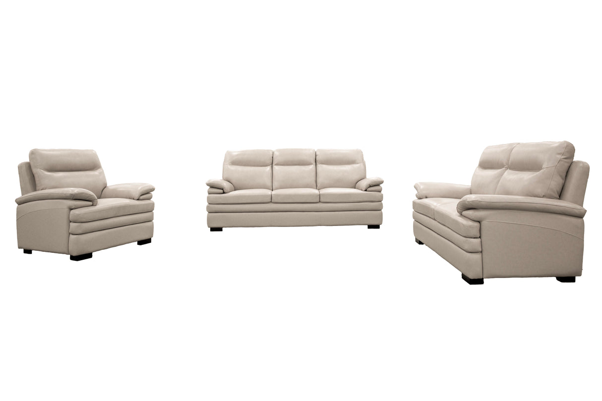 Light Beige Top Grain Leather 3-Piece Living Room Set with Sofa, Loveseat & Chair