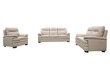 Light Beige Top Grain Leather 3-Piece Living Room Set with Sofa, Loveseat & Chair