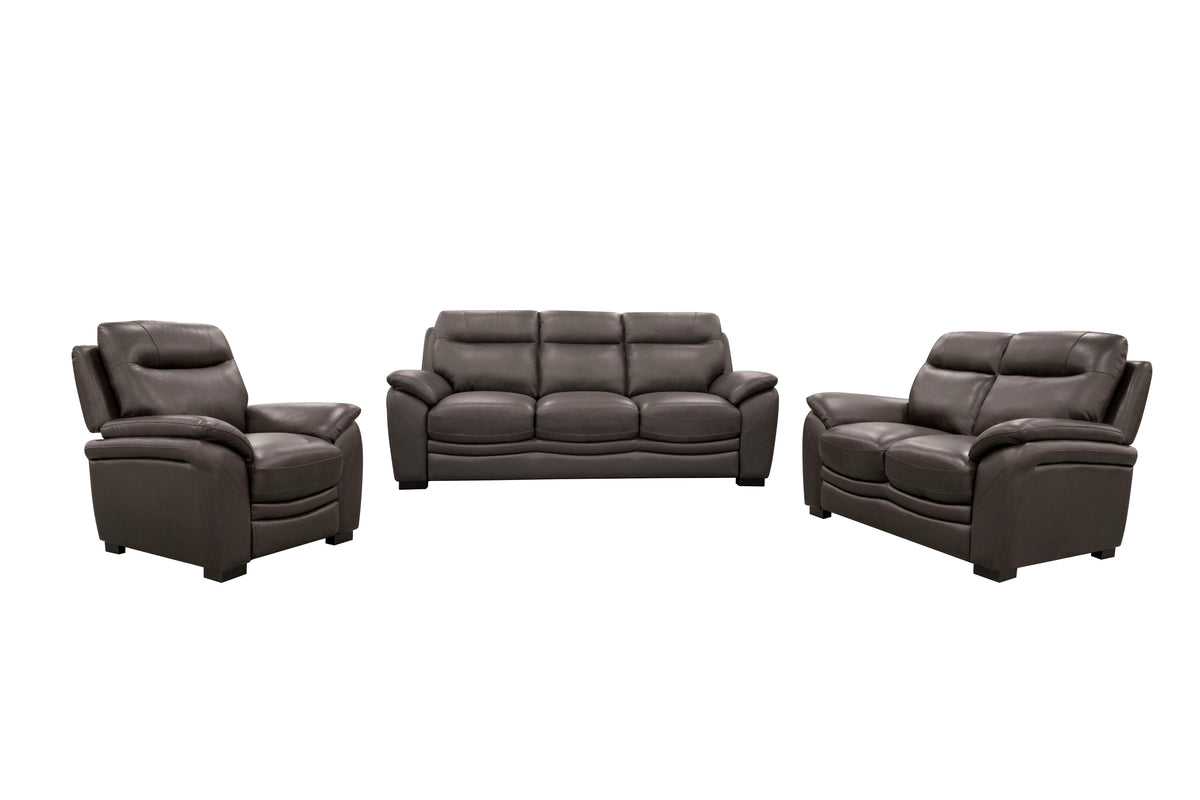 Dark Brown Top Grain Leather 3-Piece Living Room Set with Sofa, Loveseat & Chair