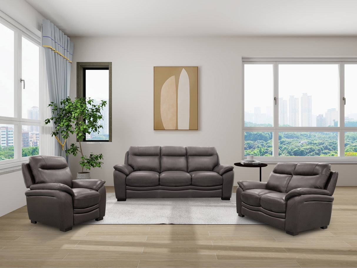 Dark Brown Top Grain Leather 3-Piece Living Room Set with Sofa, Loveseat & Chair