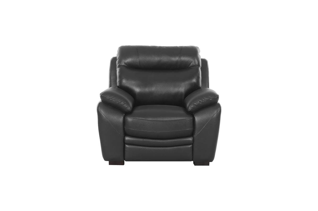 Modern Black Top Grain Leather 3-Piece Living Room Set with Sofa, Loveseat & Chair