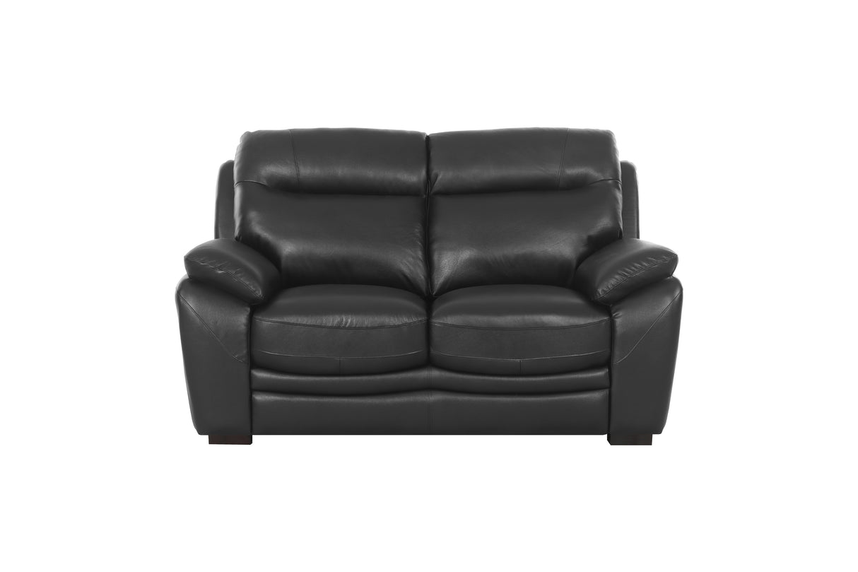 Modern Black Top Grain Leather 3-Piece Living Room Set with Sofa, Loveseat & Chair