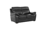 Modern Black Top Grain Leather 3-Piece Living Room Set with Sofa, Loveseat & Chair