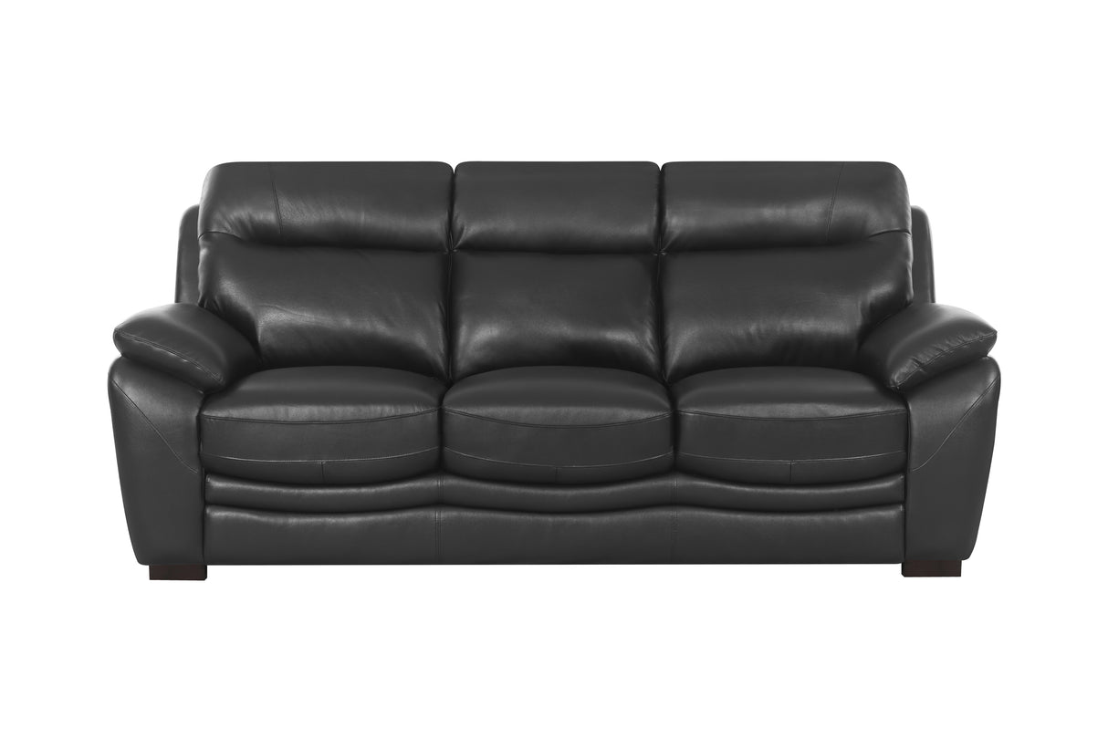 Modern Black Top Grain Leather 3-Piece Living Room Set with Sofa, Loveseat & Chair