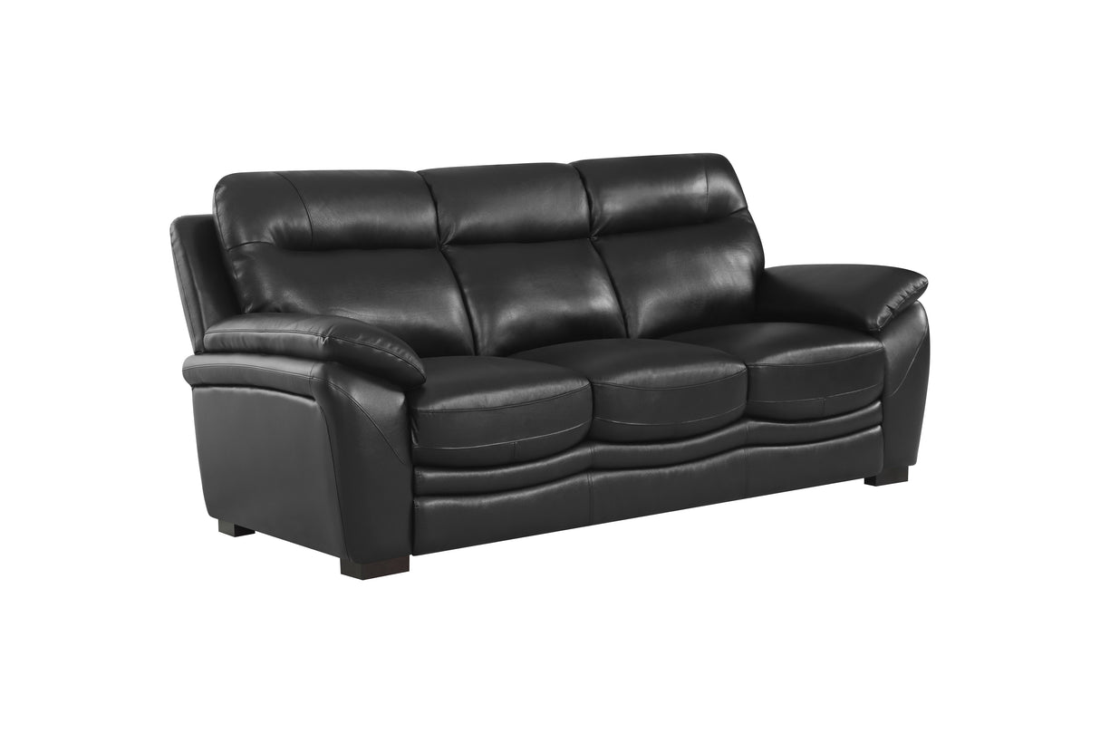 Modern Black Top Grain Leather 3-Piece Living Room Set with Sofa, Loveseat & Chair