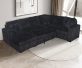 Midnight Black Corduroy 3-Piece Sleeper Sectional with Storage Chaise & USB