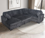 Dark Grey Coduroy 3-Piece Sleeper Sectional with Storage Chaise & USB