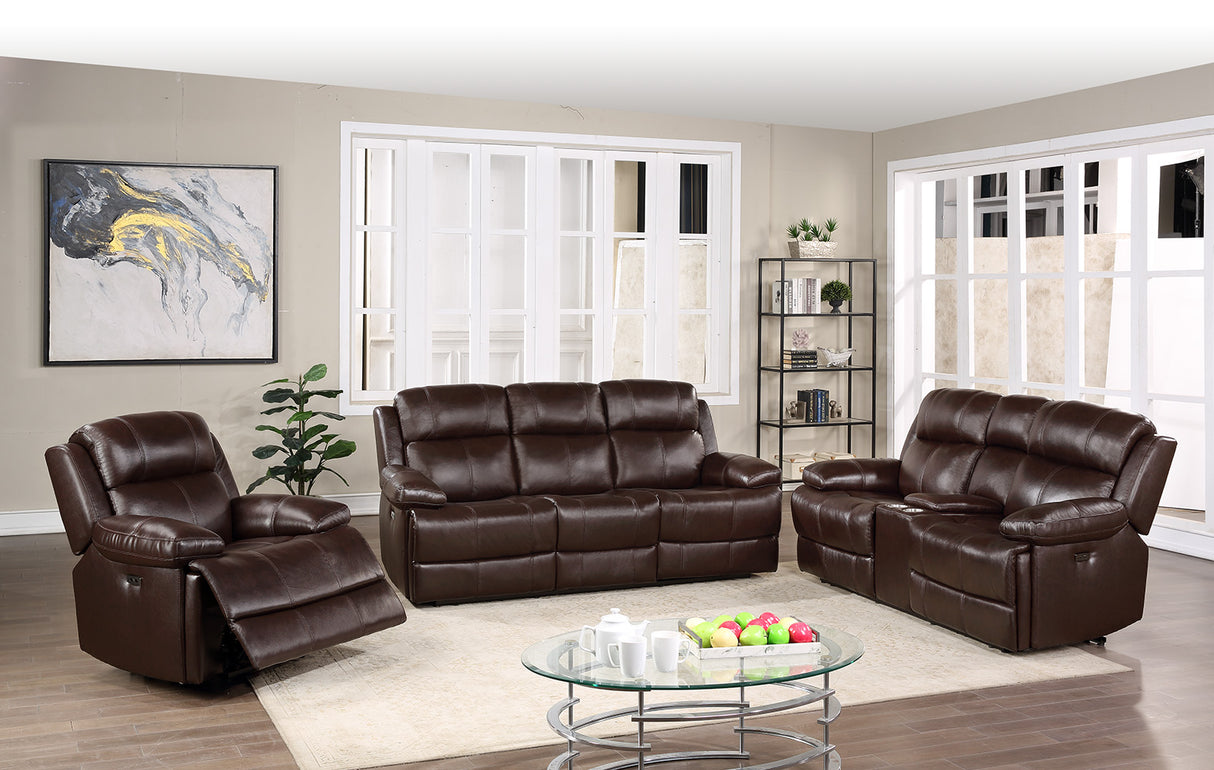 Espresso Top Grain Leather 3-Piece Power Reclining Living Room Set