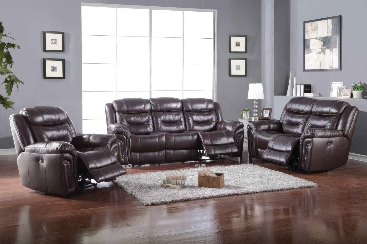 Chocolate Brown Top Grain Leather Power Reclining Sofa, Loveseat & Recliner – 3-Piece Living Room Set with USB