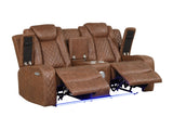 Tan 3-Piece Power Reclining Living Room Set with Power Headrests, Drop-Down Table & Wireless Charging