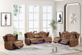 Tan 3-Piece Power Reclining Living Room Set with Power Headrests, Drop-Down Table & Wireless Charging