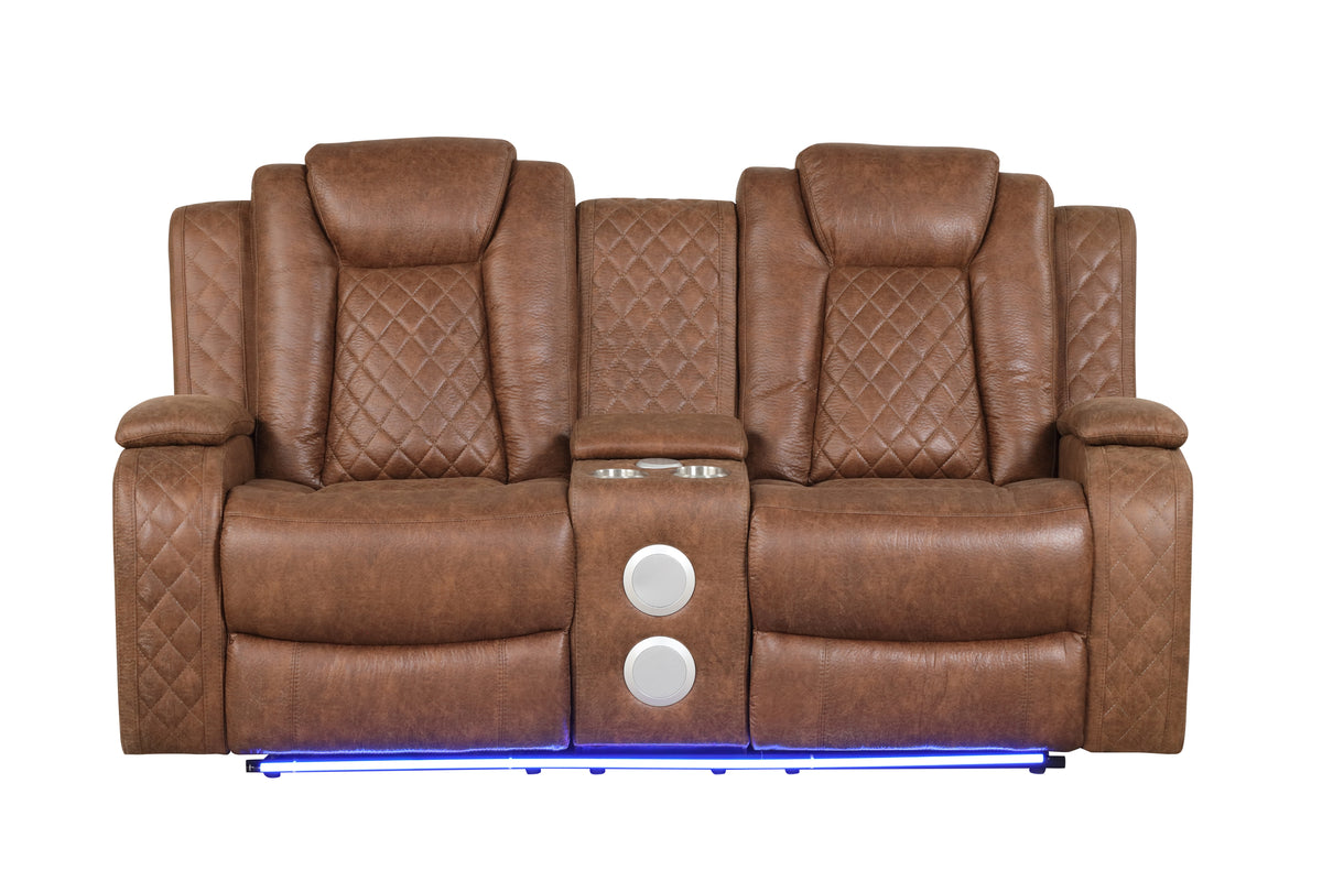 Tan 3-Piece Power Reclining Living Room Set with Power Headrests, Drop-Down Table & Wireless Charging