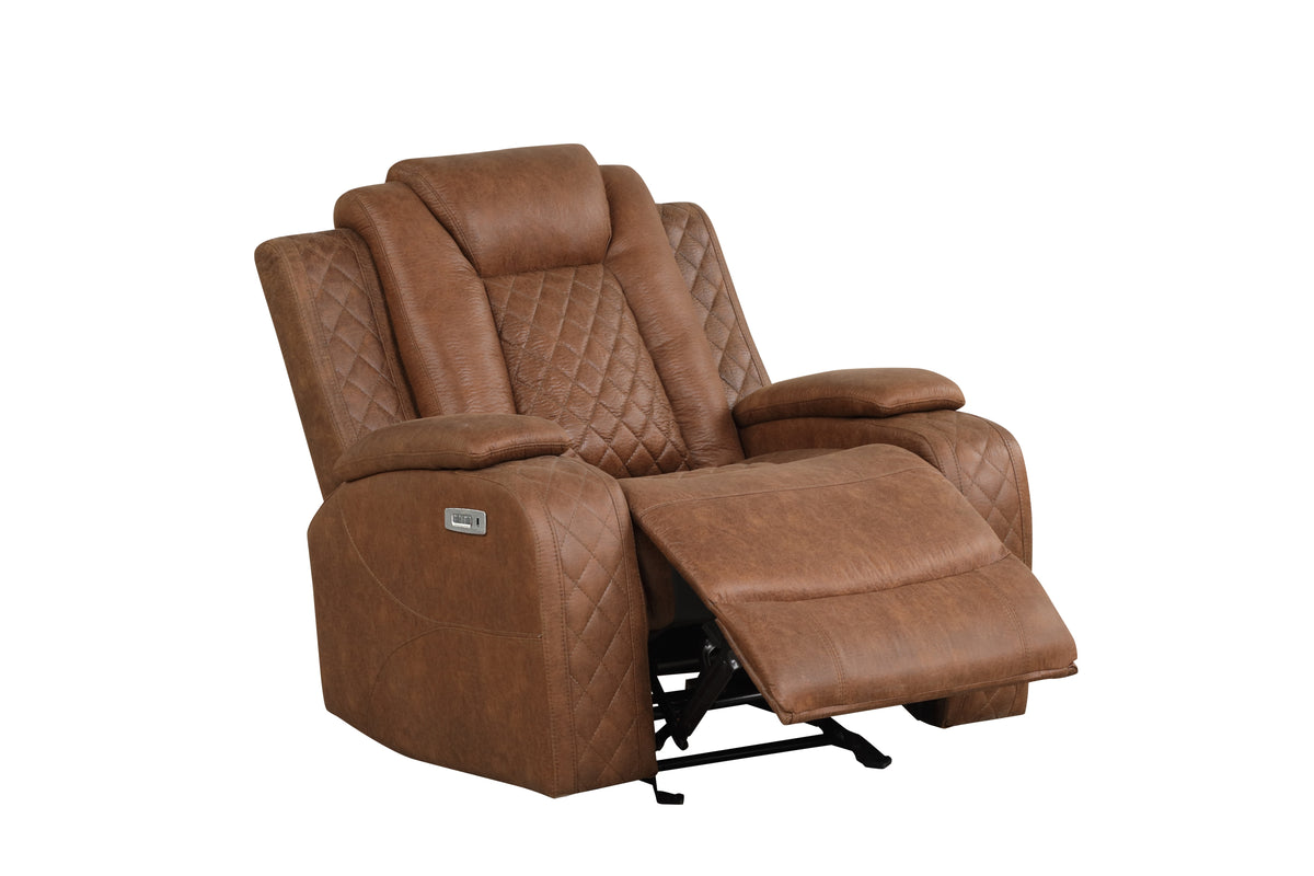 Tan 3-Piece Power Reclining Living Room Set with Power Headrests, Drop-Down Table & Wireless Charging