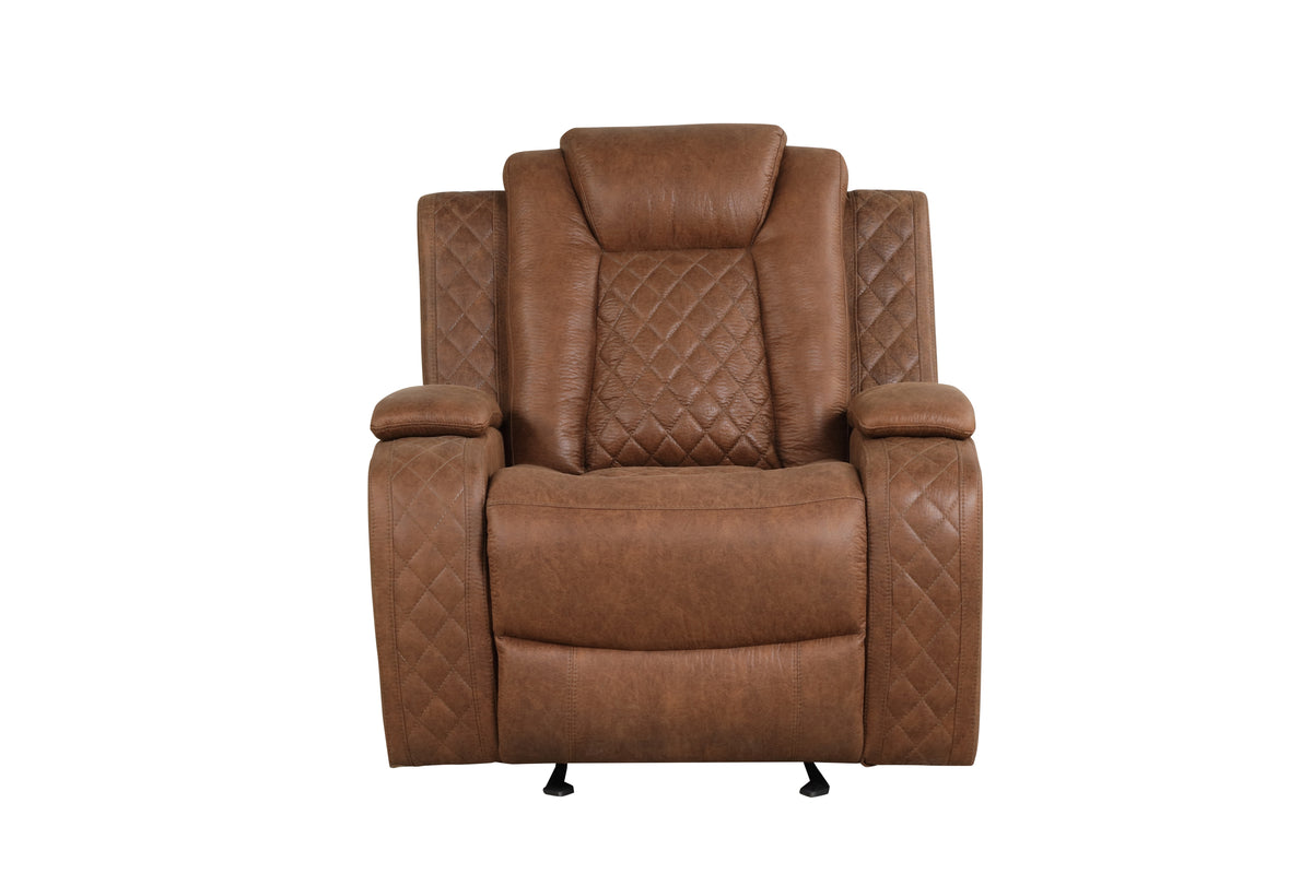 Tan 3-Piece Power Reclining Living Room Set with Power Headrests, Drop-Down Table & Wireless Charging