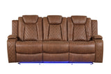 Tan 3-Piece Power Reclining Living Room Set with Power Headrests, Drop-Down Table & Wireless Charging