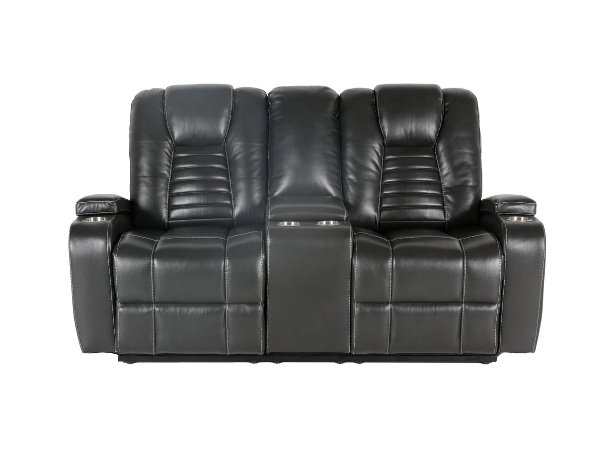 Meridian Grey 3-Piece Living Room Set with Power Headrests, Cup Holders & Storage