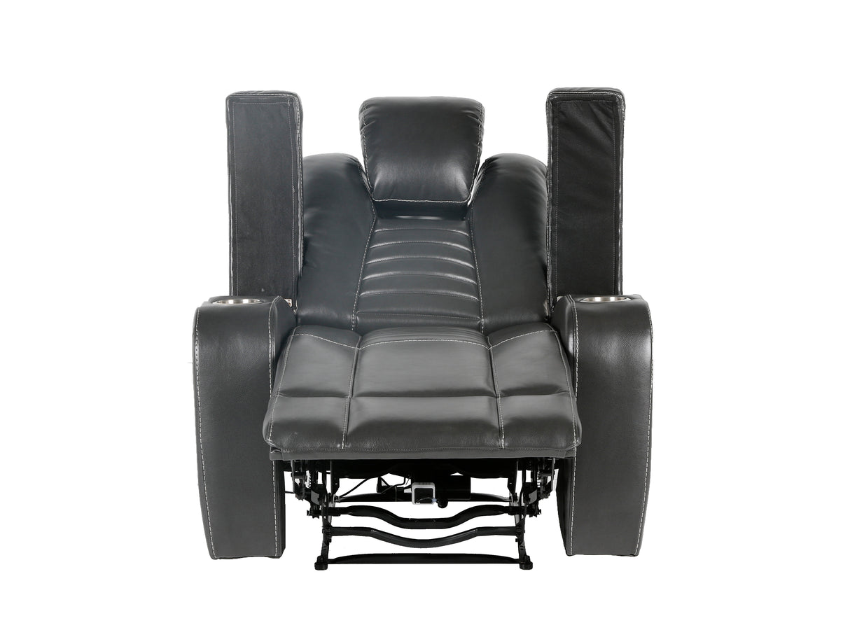 Meridian Grey 3-Piece Living Room Set with Power Headrests, Cup Holders & Storage