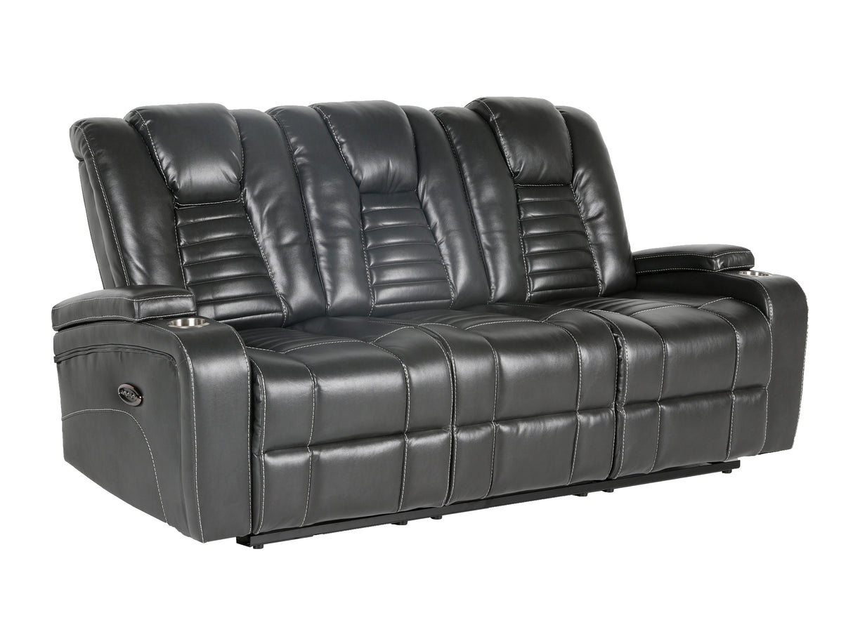 Meridian Grey 3-Piece Living Room Set with Power Headrests, Cup Holders & Storage