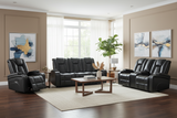 Meridian Grey 3-Piece Living Room Set with Power Headrests, Cup Holders & Storage