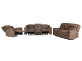 Keily Brown Power Reclining Sofa, Stationary Loveseat & Power Recliner Set with Console