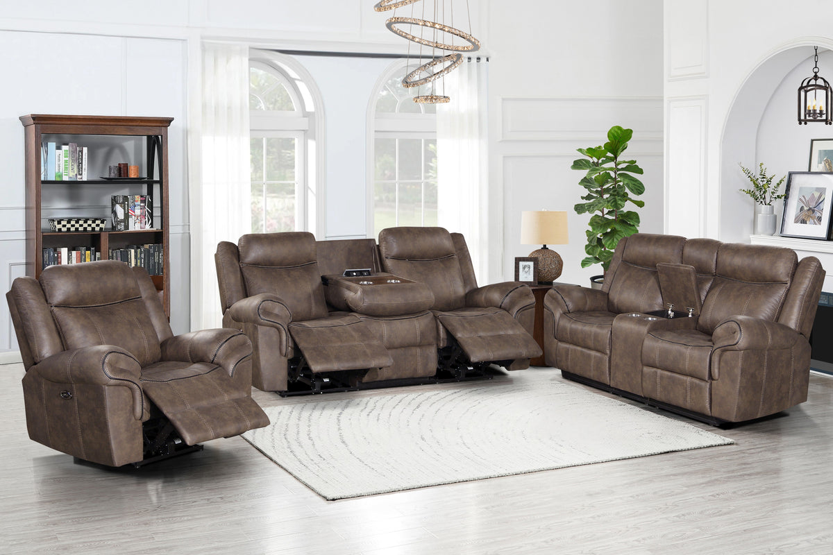 3 Piece Living Room Set: Power Reclining Sofa, Power Reclining Chair, Stationary Loveseat by Sara Collections | Bel Furniture