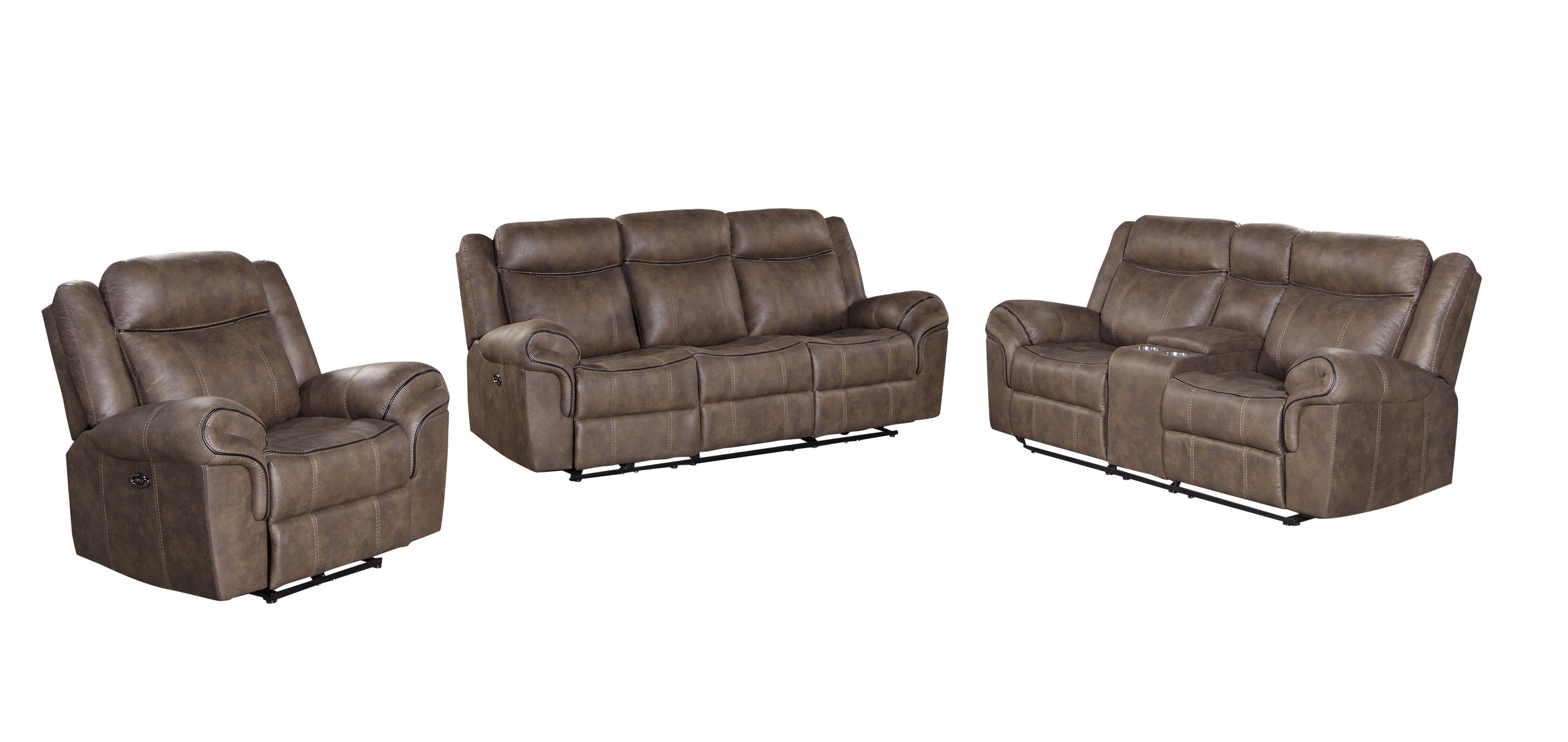 3 Piece Living Room Set: Power Reclining Sofa, Power Reclining Chair, Stationary Loveseat