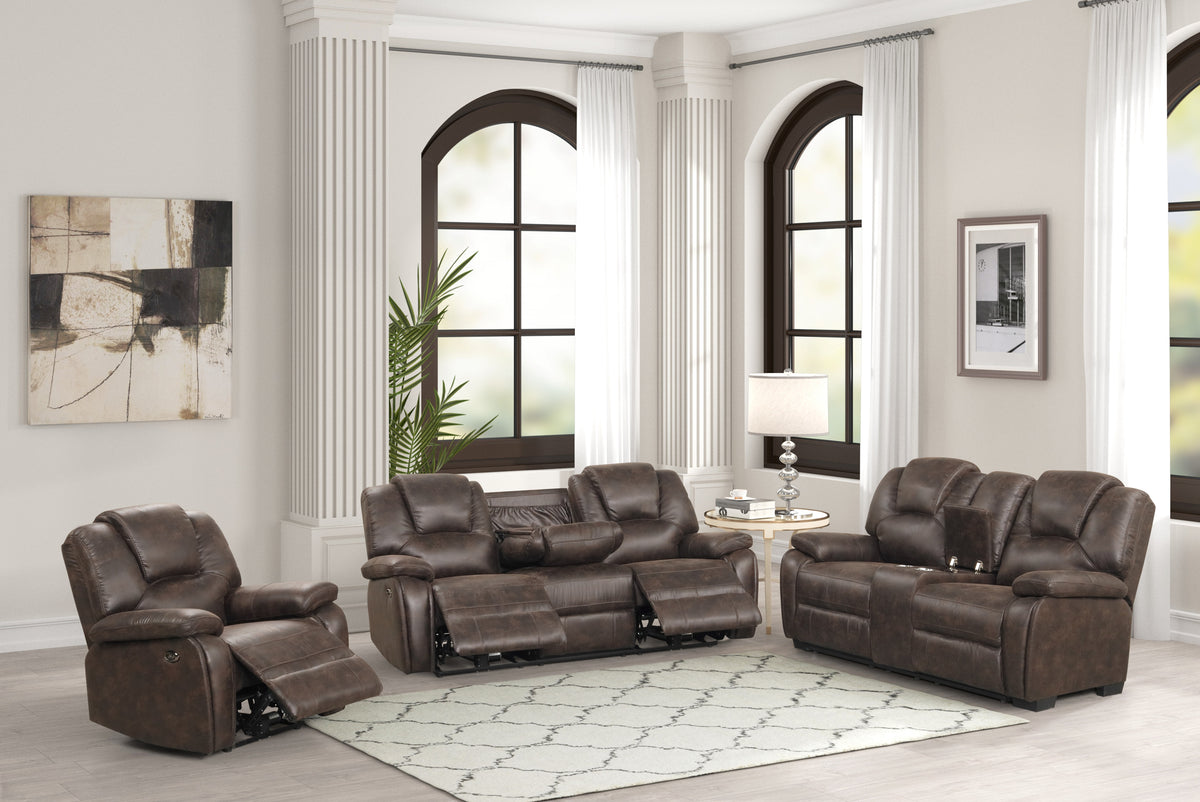Red Brown 3-Piece Reclining Living Room Set with Console Loveseat