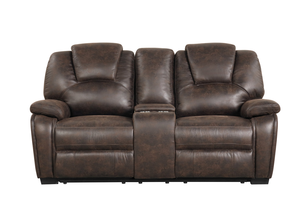Red Brown 3-Piece Reclining Living Room Set with Console Loveseat