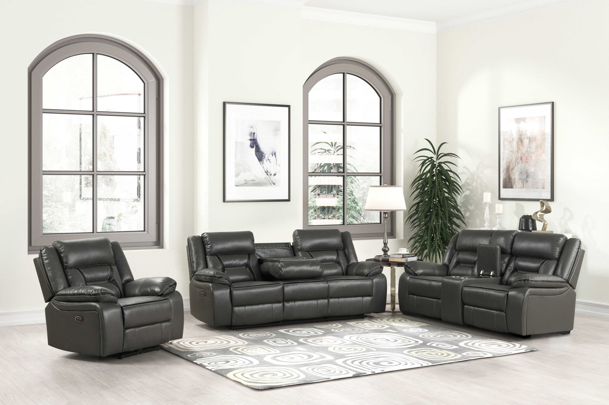 3 Piece Living Room Set: Power Reclining Sofa, Power Reclining Chair, Stationary Loveseat by Sara Collections | Bel Furniture