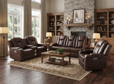 Brown 3 Piece Power Reclining Living Room Set w/ Power Headrests, LED, USB & Console Audio