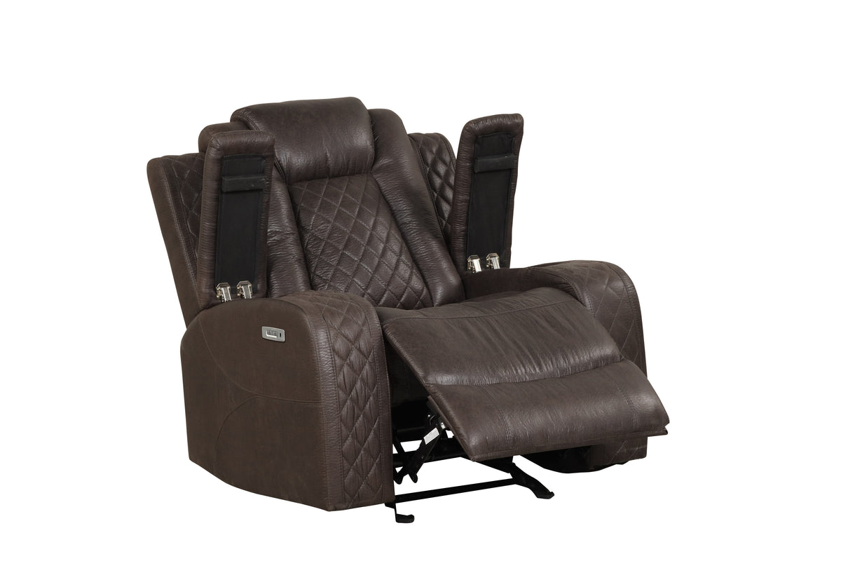 Chocolate Contemporary 3-Piece Power Reclining Living Room Set with Power Headrests, LED Lights & Wireless Charging