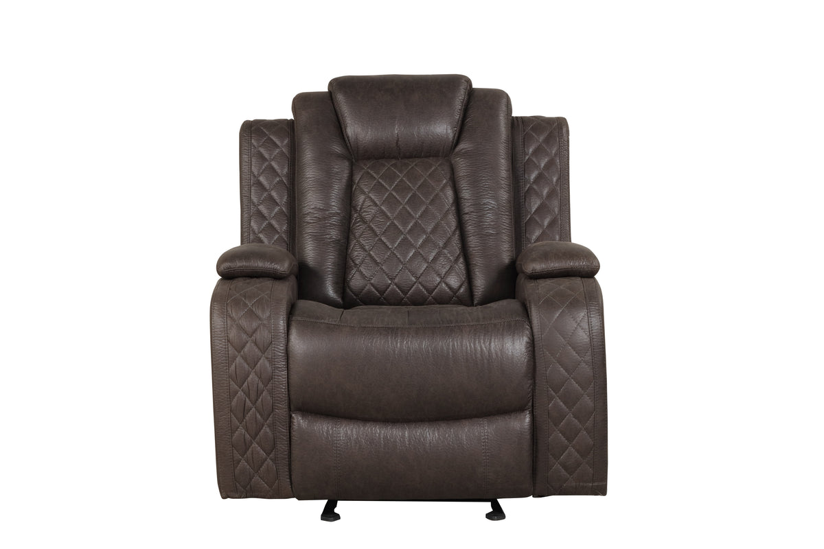 Chocolate Contemporary 3-Piece Power Reclining Living Room Set with Power Headrests, LED Lights & Wireless Charging