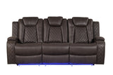 Chocolate Contemporary 3-Piece Power Reclining Living Room Set with Power Headrests, LED Lights & Wireless Charging