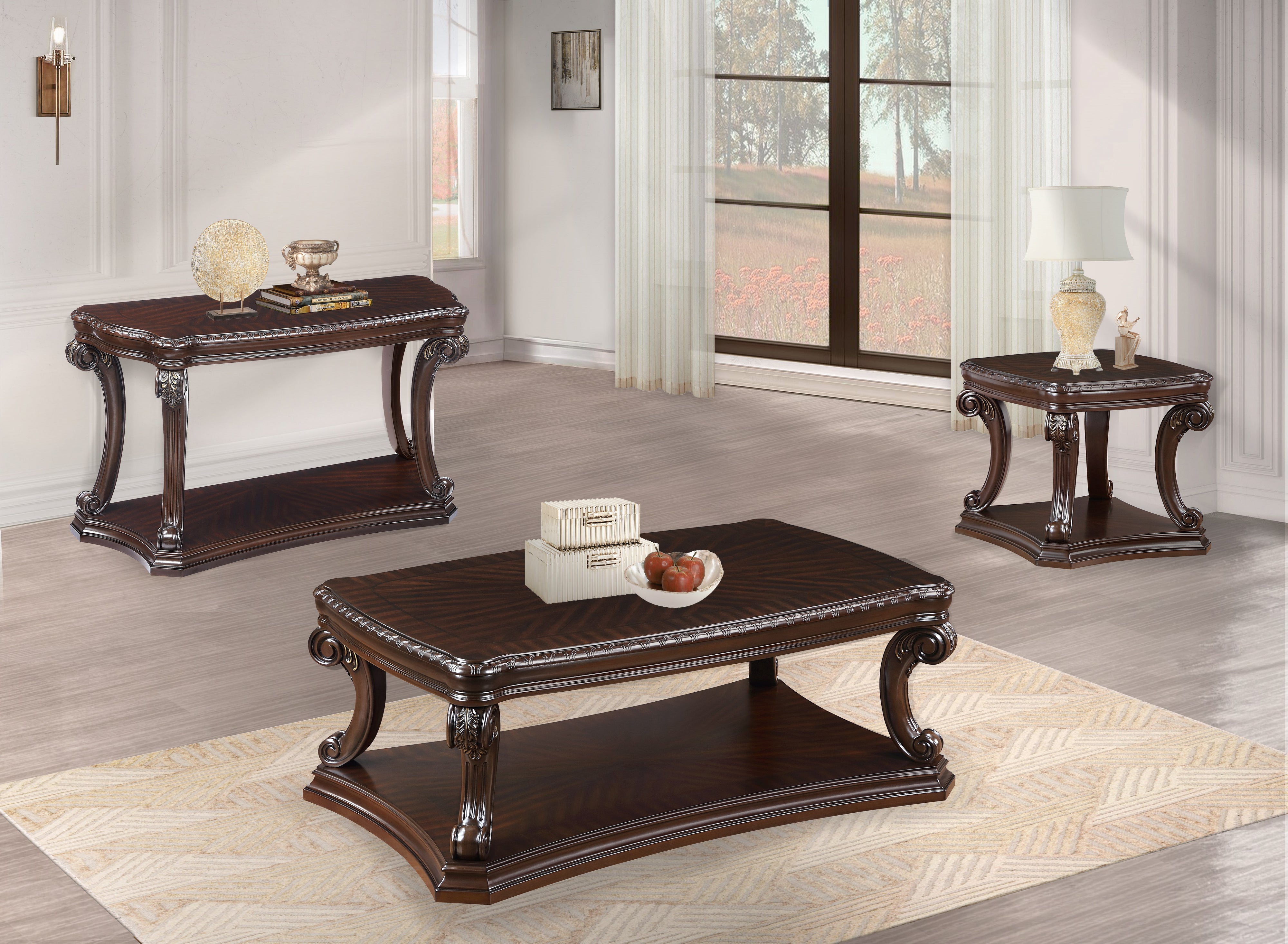 Grand-Cherry 3 Piece Coffee Table Set