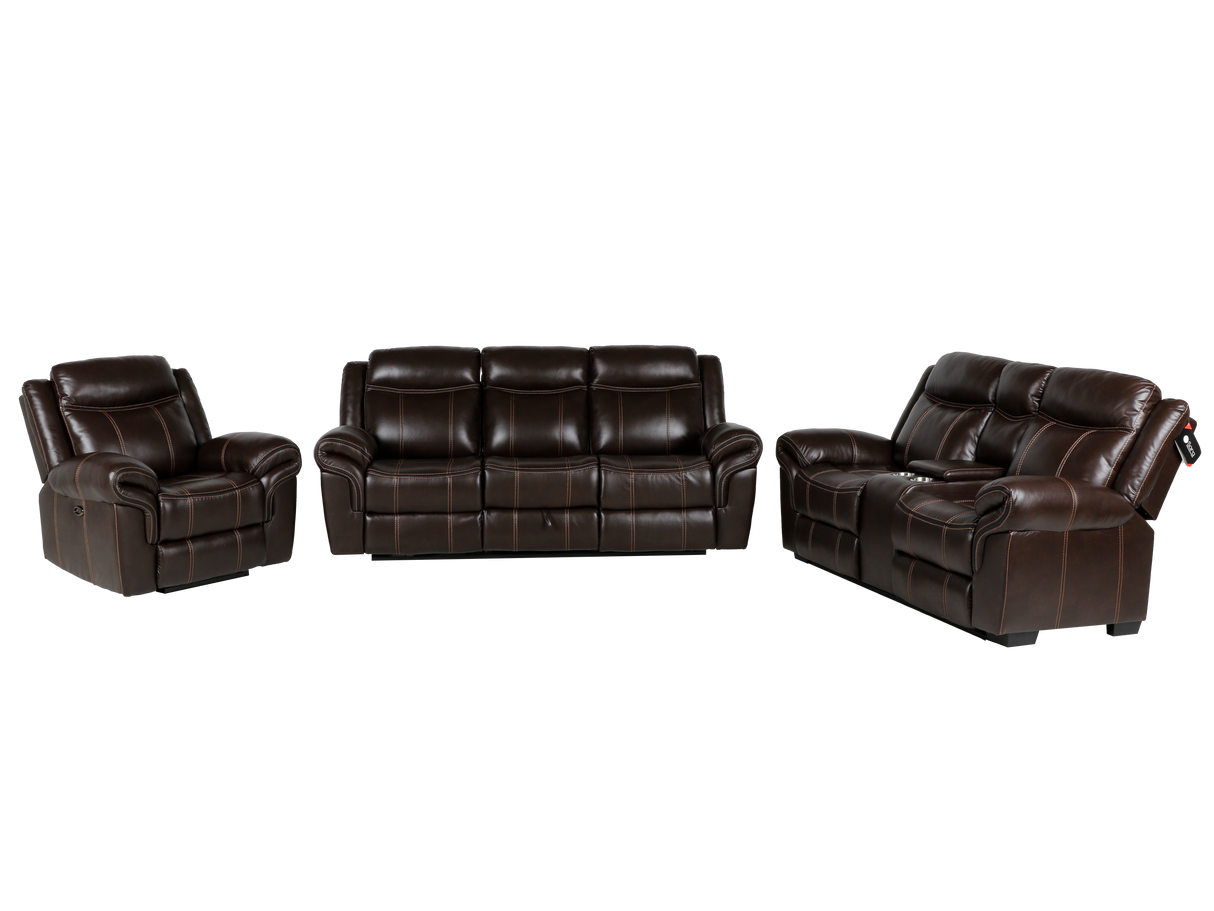 3 Piece Living Room Set: Power Reclining Sofa, Power Reclining Chair, Stationary Loveseat by Sara Collections | Bel Furniture