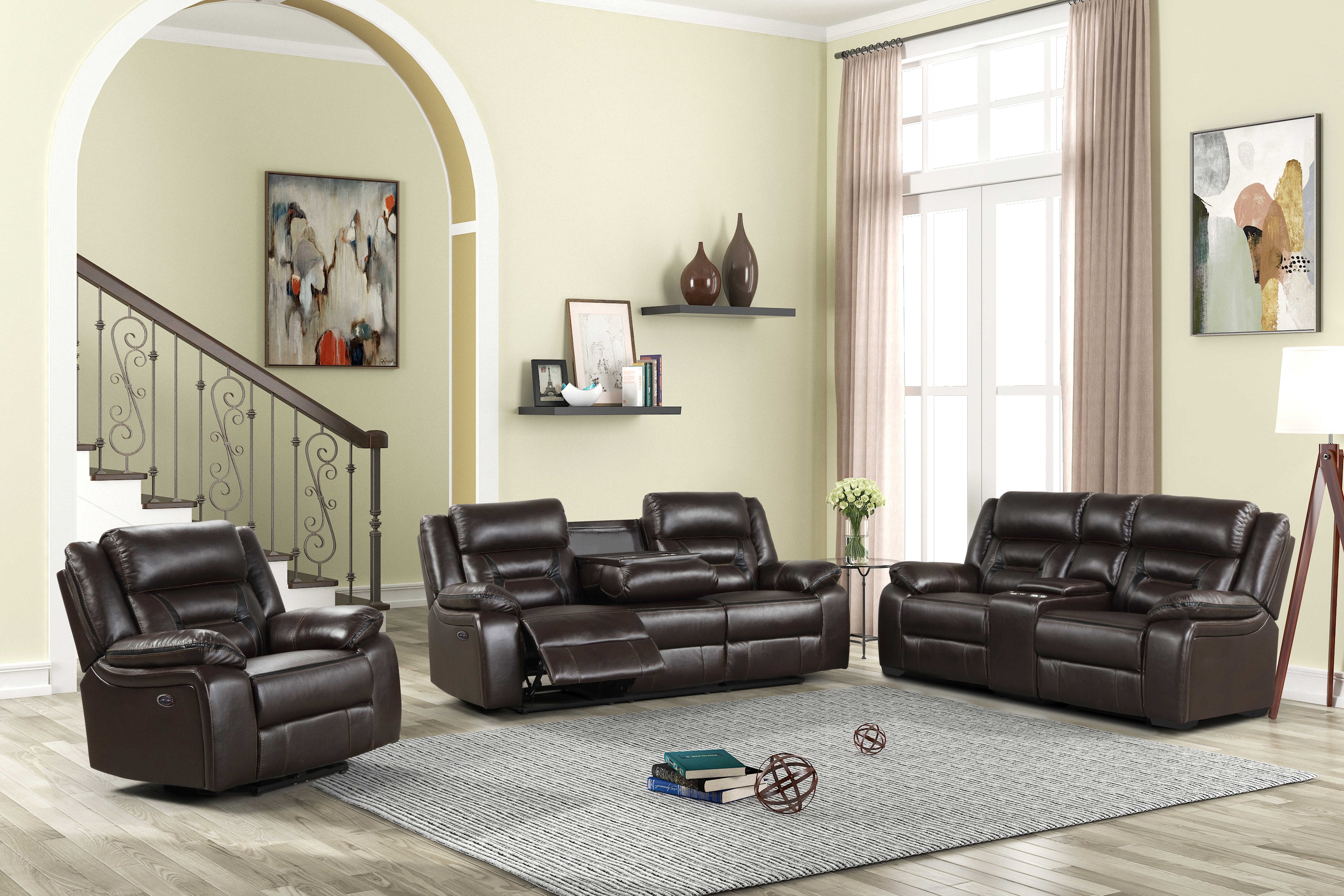 3 piece reclining leather sofa online set