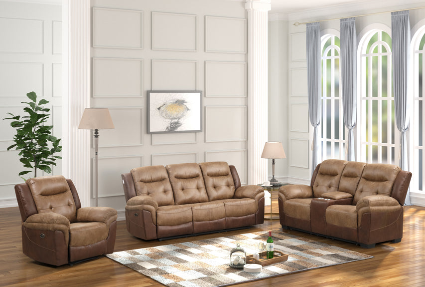 3 Piece Living Room Set: Power Reclining Sofa, Power Reclining Chair, Stationary Loveseat