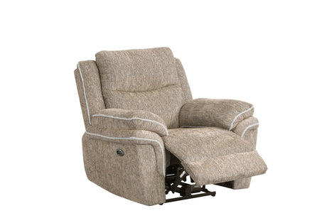 Light Brown Fabric 3-Piece Living Room Set with Power Reclining Sofa, Drop-Down Table, Console Loveseat & Power Recliner…