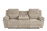 Light Brown Fabric 3-Piece Living Room Set with Power Reclining Sofa, Drop-Down Table, Console Loveseat & Power Recliner
