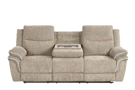 Light Brown Fabric 3-Piece Living Room Set with Power Reclining Sofa, Drop-Down Table, Console Loveseat & Power Recliner…