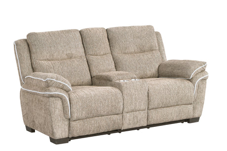 Light Brown Fabric 3-Piece Living Room Set with Power Reclining Sofa, Drop-Down Table, Console Loveseat & Power Recliner…