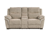 Light Brown Fabric 3-Piece Living Room Set with Power Reclining Sofa, Drop-Down Table, Console Loveseat & Power Recliner