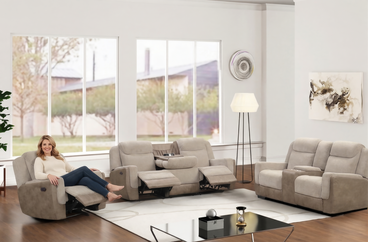 Brown Power Reclining 3-Piece Living Room Set with USB Charging – Sofa, Loveseat & Recliner