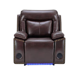 3-Piece Brown Power Reclining Living Room Set with Console Loveseat, USB & Bluetooth Speaker