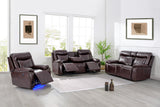 3-Piece Brown Power Reclining Living Room Set with Console Loveseat, USB & Bluetooth Speaker