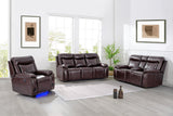 3-Piece Brown Power Reclining Living Room Set with Console Loveseat, USB & Bluetooth Speaker