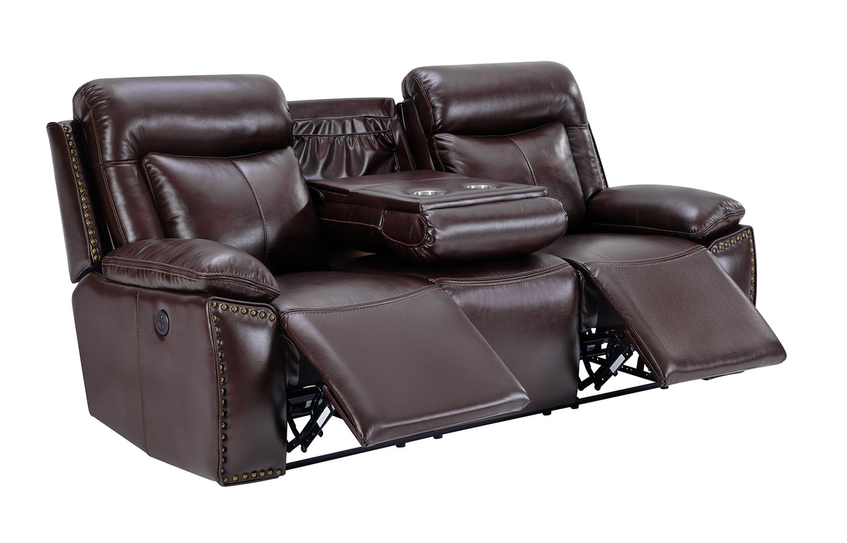 3-Piece Brown Power Reclining Living Room Set with Console Loveseat, USB & Bluetooth Speaker