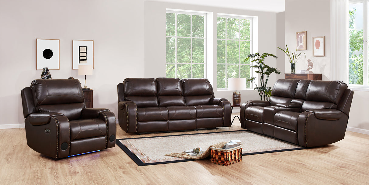 Brown 3 Piece Power Reclining Living Room Set with Sofa, Loveseat & Recliner