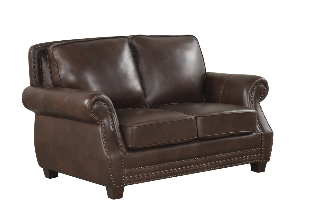 Brown Top Grain Leather Sofa, Loveseat & Push Back Recliner Living Room Set