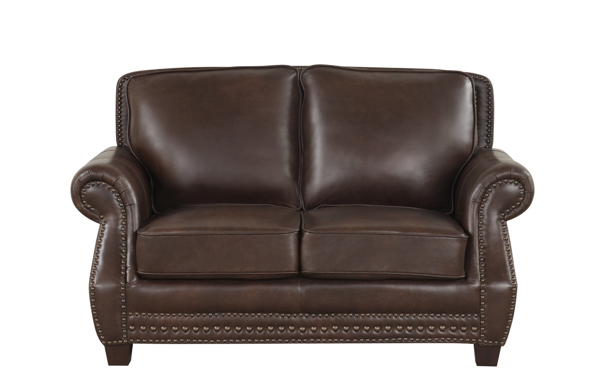 Brown Top Grain Leather Sofa, Loveseat & Push Back Recliner Living Room Set
